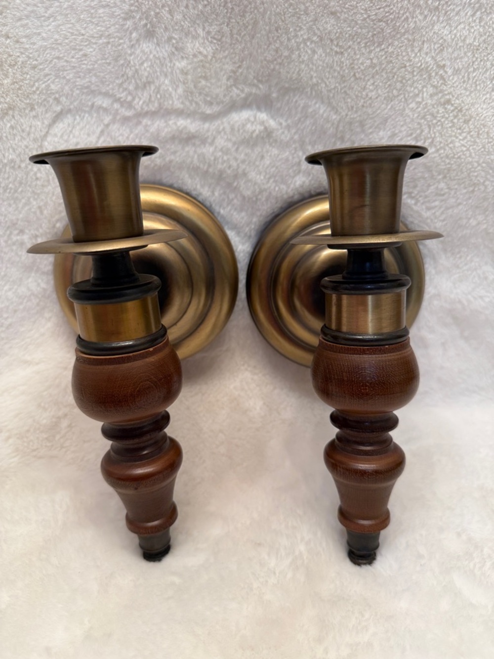 Set of 2 Vintage MCM Wall Sconces Wood And Metal
